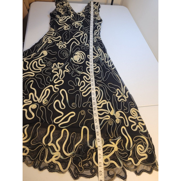 Jolibel Black Floral Applique V-Neck net Overlay Dress Women's Size 10 - Picture 5 of 12